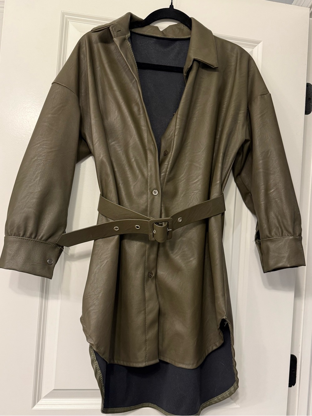Faux Leather Belted Button Down